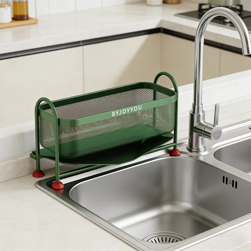 Macaron Kitchen Sink Organizer Rack Narrow Countertop Drain Storage for Sponge Dishcloth Scrubber Steel Ball Soap Holder
