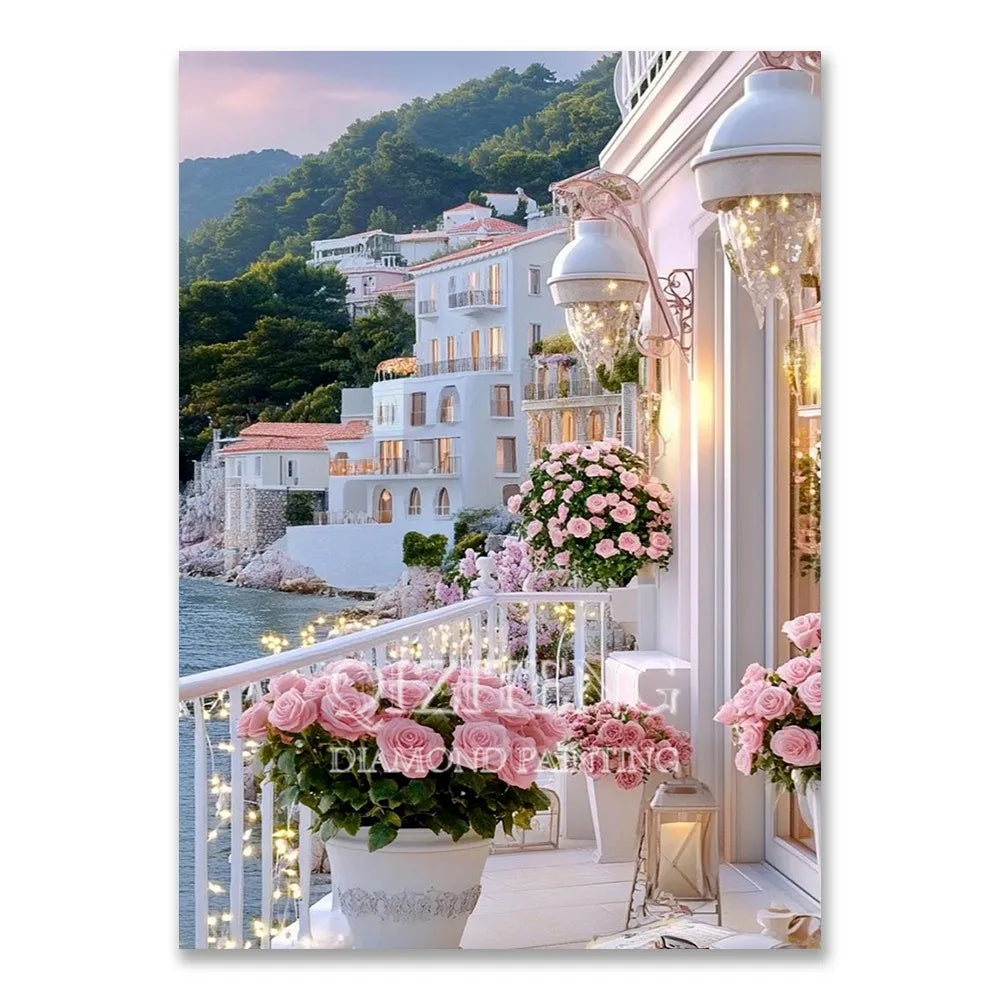 European Architecture 5D DIY Diamond Painting Kit Natural Landscape Full Diamond Mosaic Cross Stitch Kit Room Decoration Gift