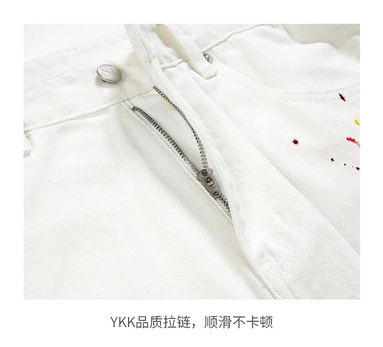 Men's Color Ink White Denim Jeans Cityboy Streetwear Fashion Hip Hop Loose Casual Wide Leg Baggy Jeans Y2k Pants