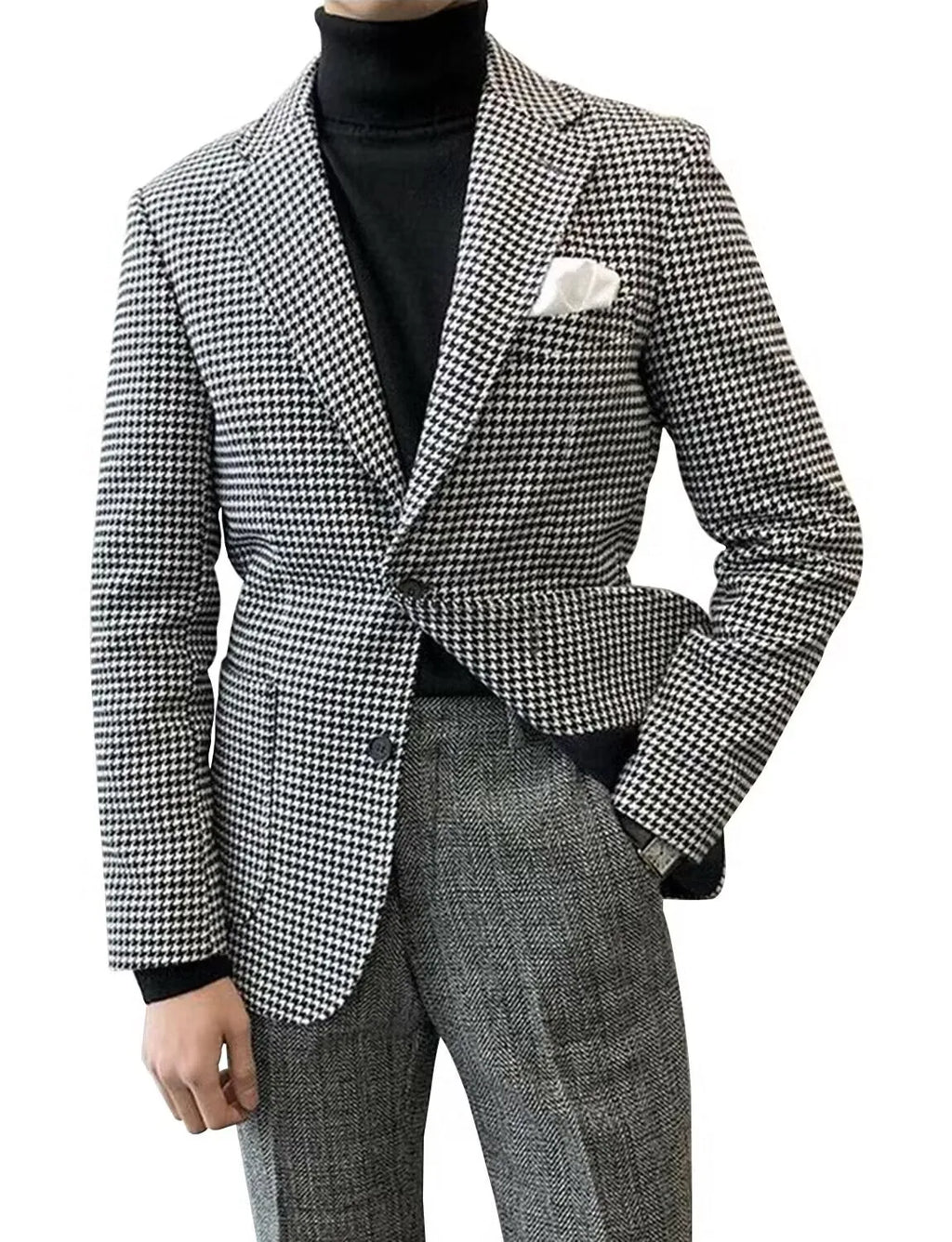 Slim Fit Casual Men's Blazer Houndstooth Fashion Style Business Man Suit Jacket Notch Lapel 1 Pc Check Wedding Coat for Prom