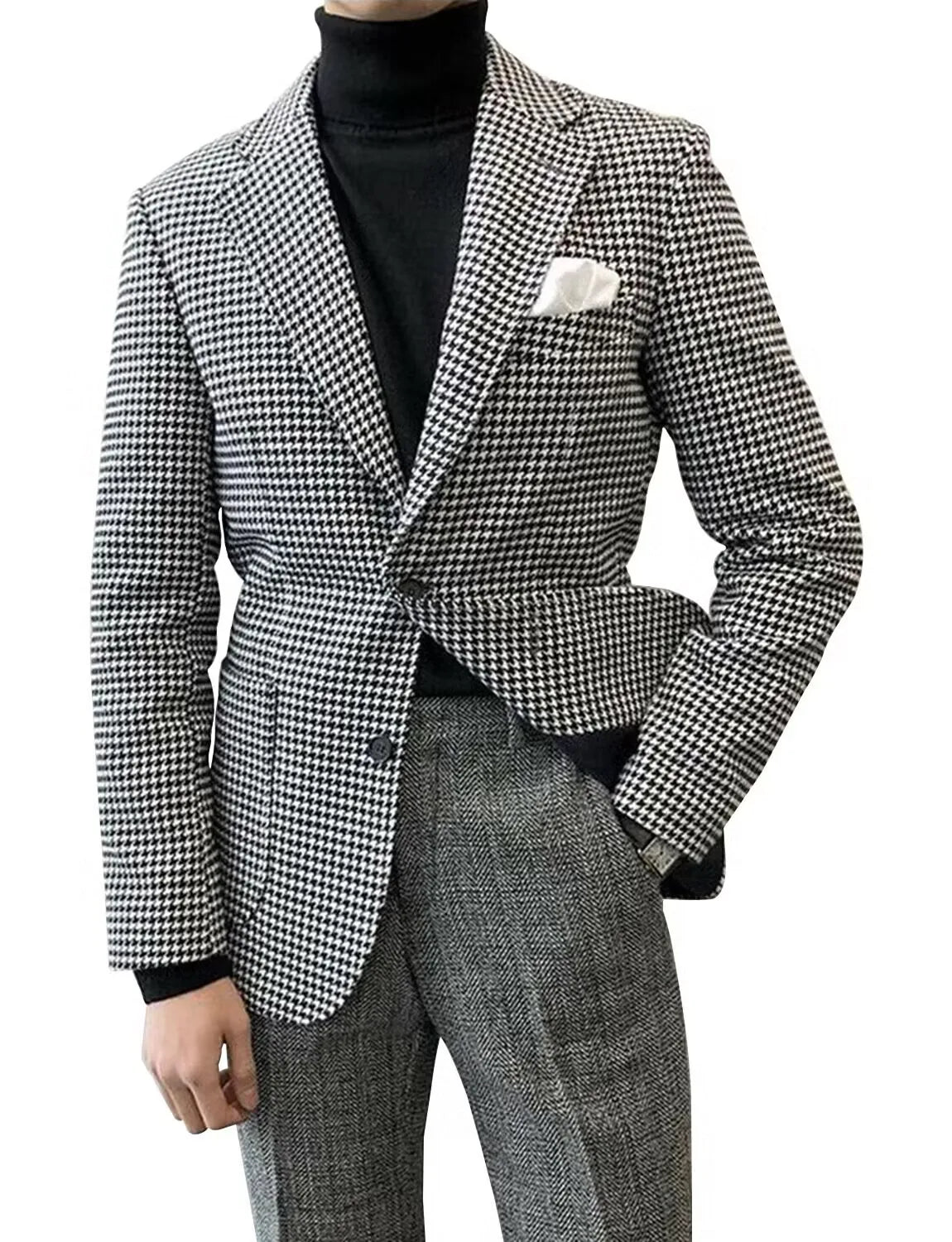 Slim Fit Casual Men's Blazer Houndstooth Fashion Style Business Man Suit Jacket Notch Lapel 1 Pc Check Wedding Coat for Prom