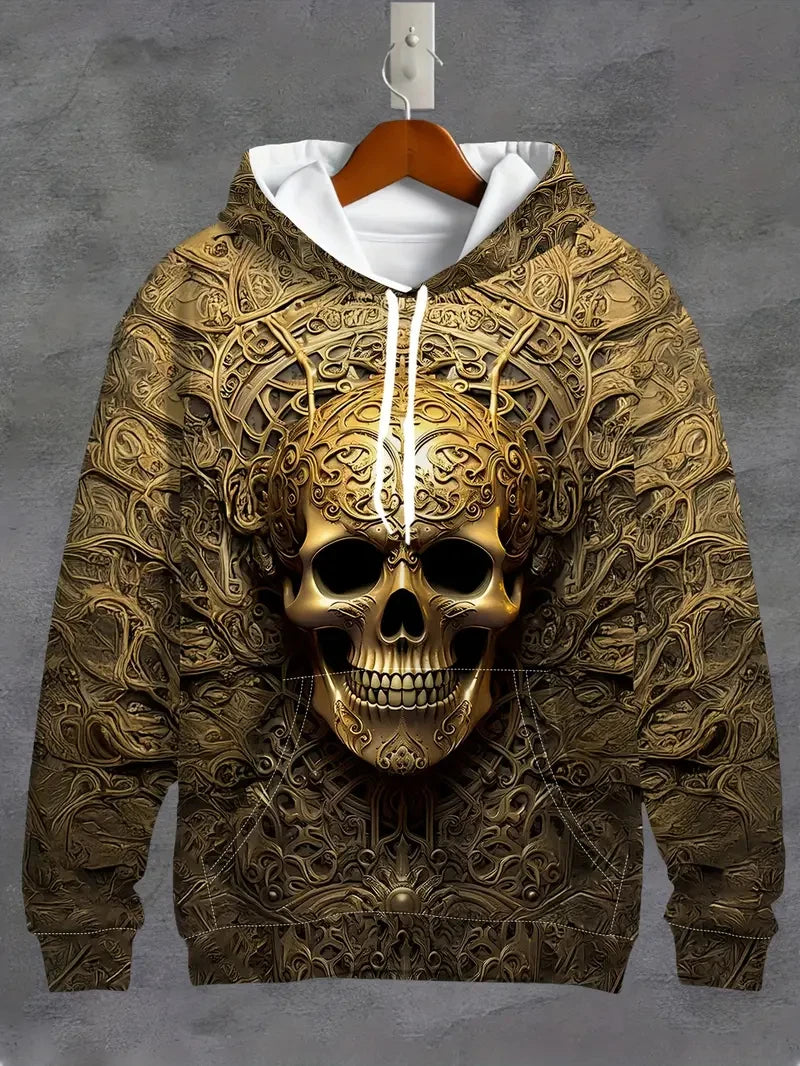 Vintage Cool 3D Print Skull Graphics Hoodie Drawstring Comfortable Super Dalian Long Hoodie Sweatshirt Spring And Autumn Clothes