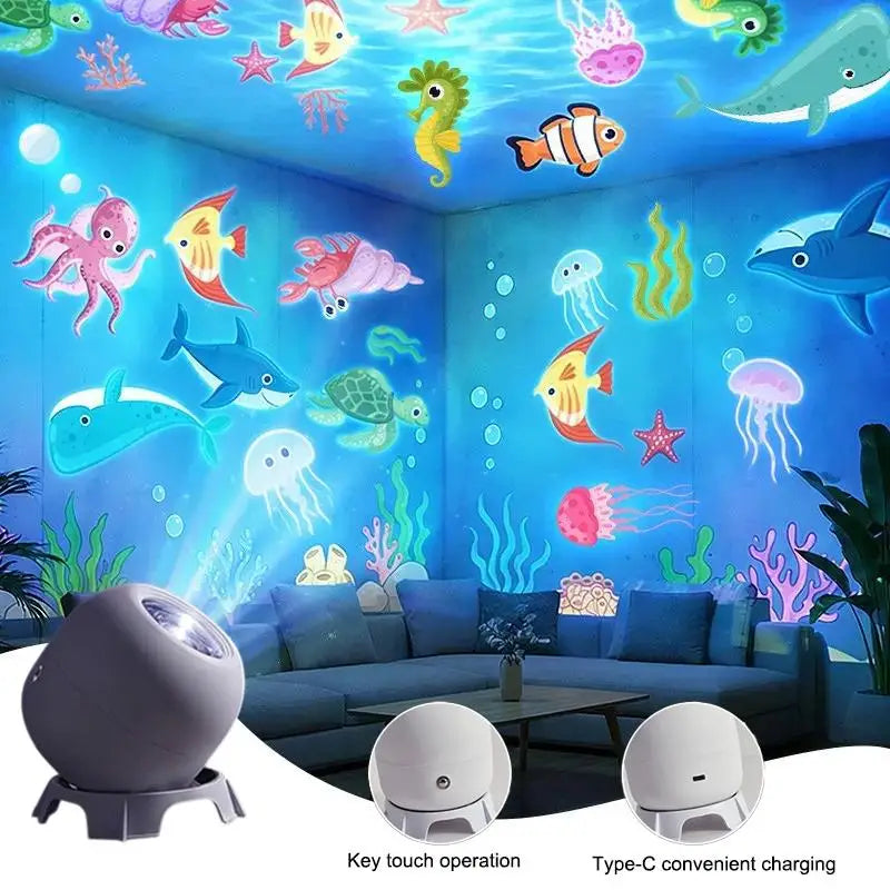LED Ocean Projector Light 360° Rotating Dynamic Night Light USB Powered Ambient