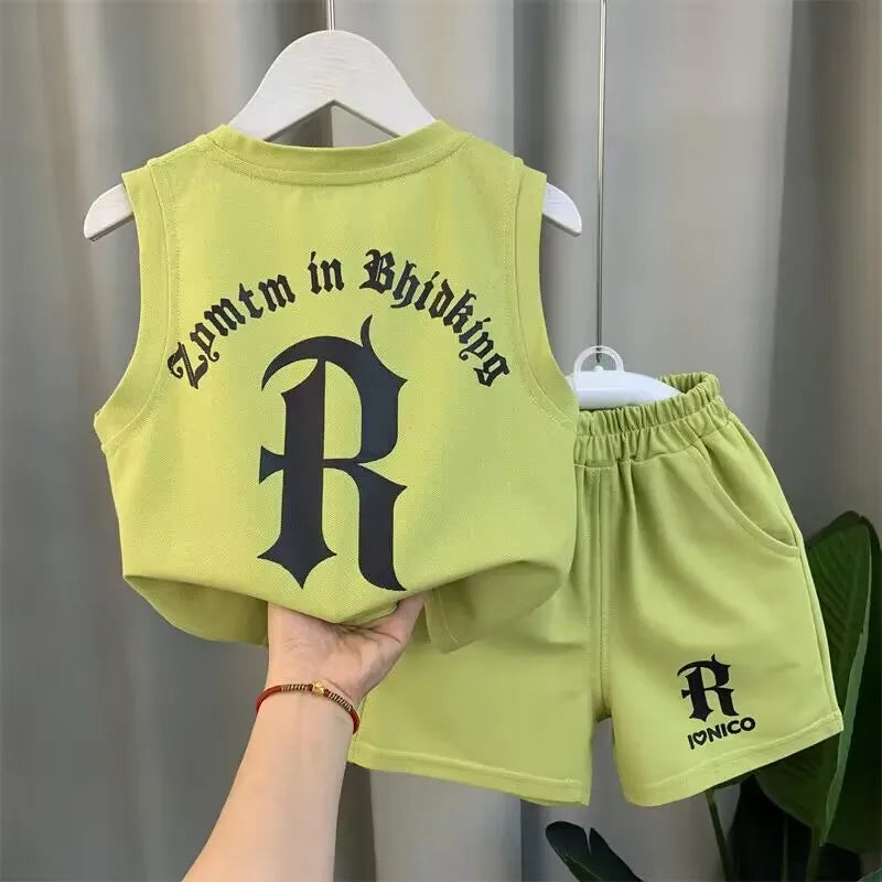 Children's Summer Clothing Set 2026 New Fashionable Boys and Babies Sleeveless T-shirt Shorts 2-Piece Girls' Casual Sports Set