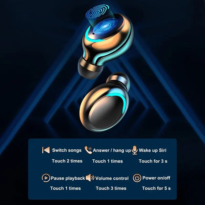 Wireless Bluetooth Headphones 3D Stereo Sports Earphones Handfree Touch Control TWS Noise Reduction Earbuds Waterproof Headset