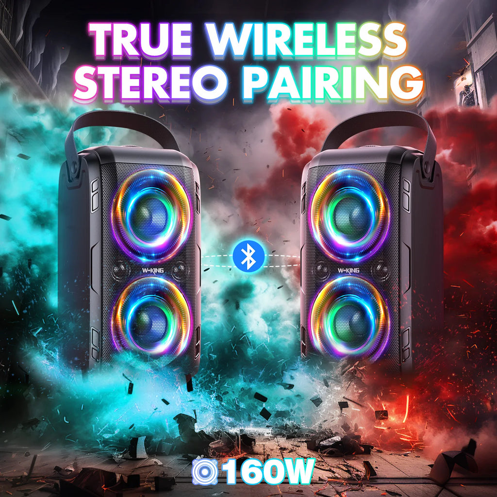 W-KING T9-2 Bluetooth Speaker 80W RMS 180W Peak 105dB Party Speaker with Microphone Deep Bass Portable Karaoke Speaker DSP RGB Lights