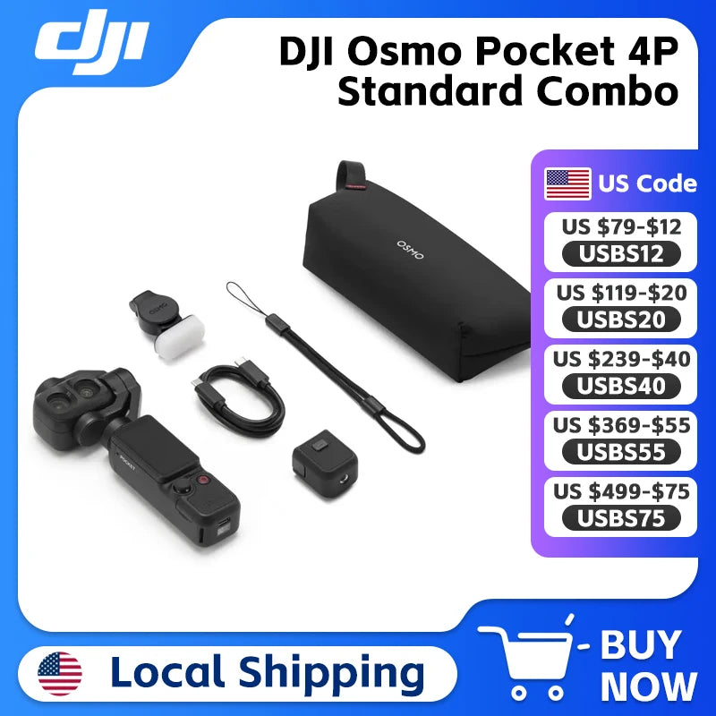 DJI Osmo Pocket 4P Standard Combo Dual Cameras Pocket Camera 4K/240fps Slow Motion ActiveTrack Up to 12× Zoom