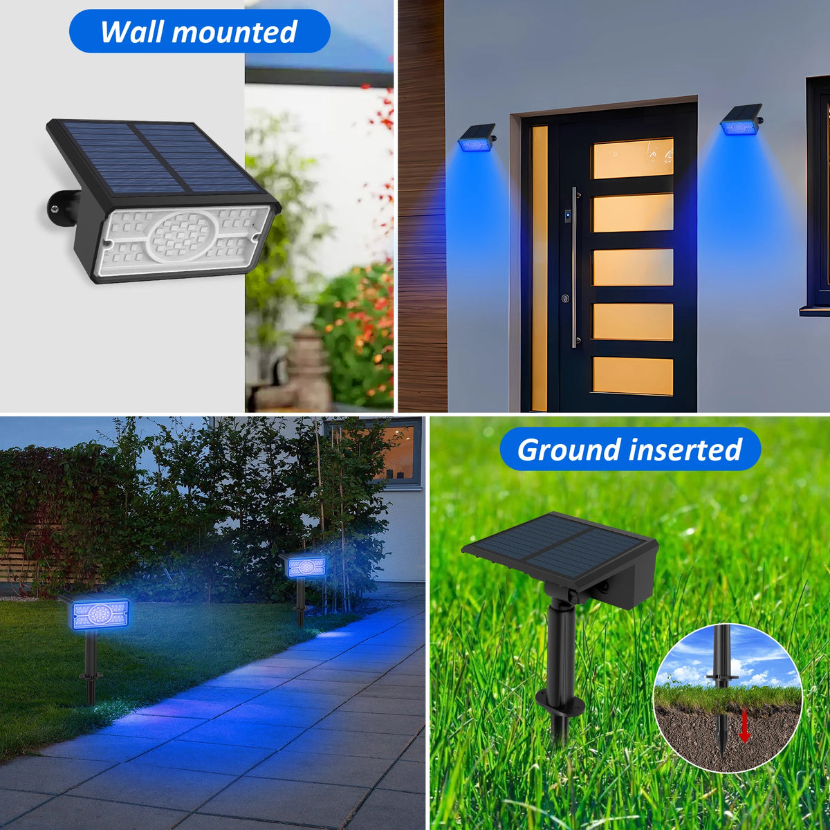 Solar LED Light Outdoor IP65 Waterproof Blue Light Solar Power Light Lawn Light For Garden Decor Solar Wall Light Outdoor