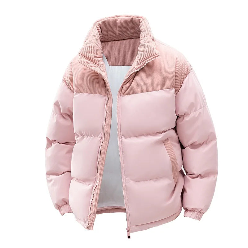 2025 Men Winter Thick Warm Parka Coat Male Color Blocking Detachable Hooded Collar Cotton Jacket Men's Cotton Coat