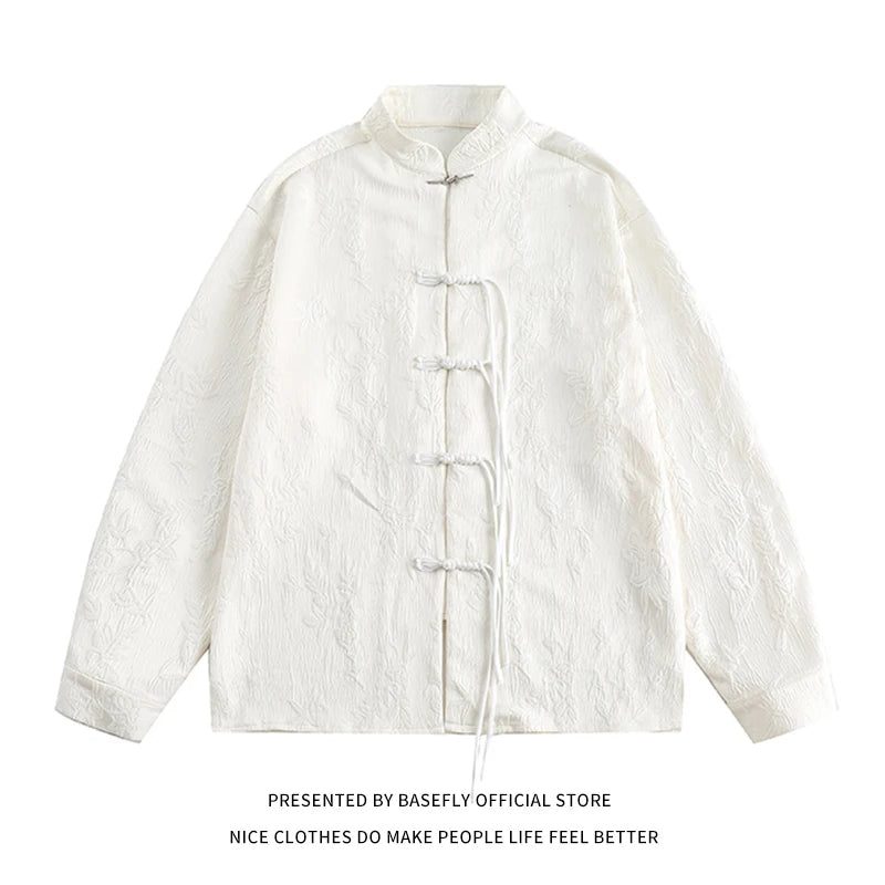 Spring and Autumn Solid Retro Vintage High Streetwear Men Long Sleeve Shirts Unisex Women Couple T-Shirt Casual Chic Jacket