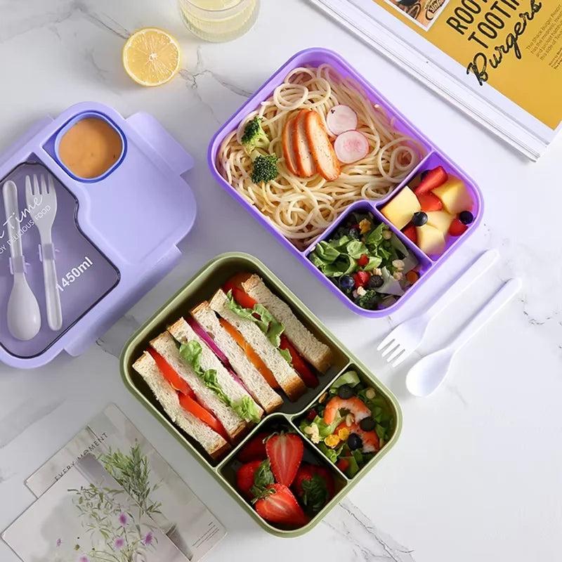 Bento Lunch Box Kid's Lunch Box Microwaveable Bento Box with Tableware Kawaii Heated 3 Grid Sandwich Snack Food Box Food Storage