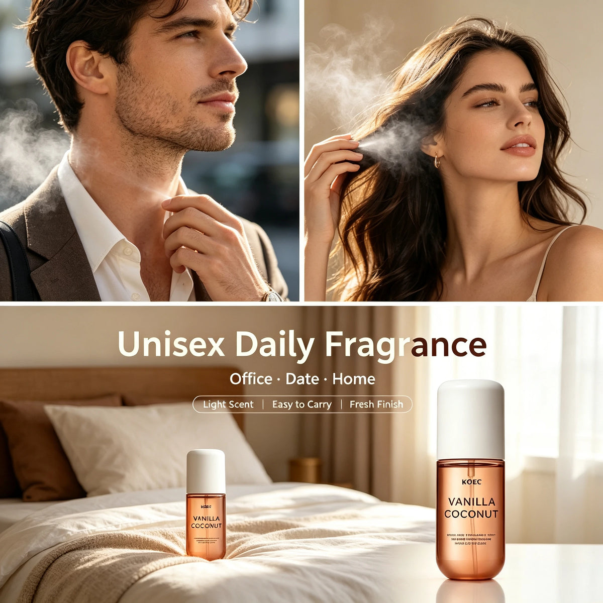 50ml Budget Friendly Unisex Hair Body Mist Sweet Coconut Vanilla Fresh Mint Undertone Long Last Light Daily Fragrance Spray