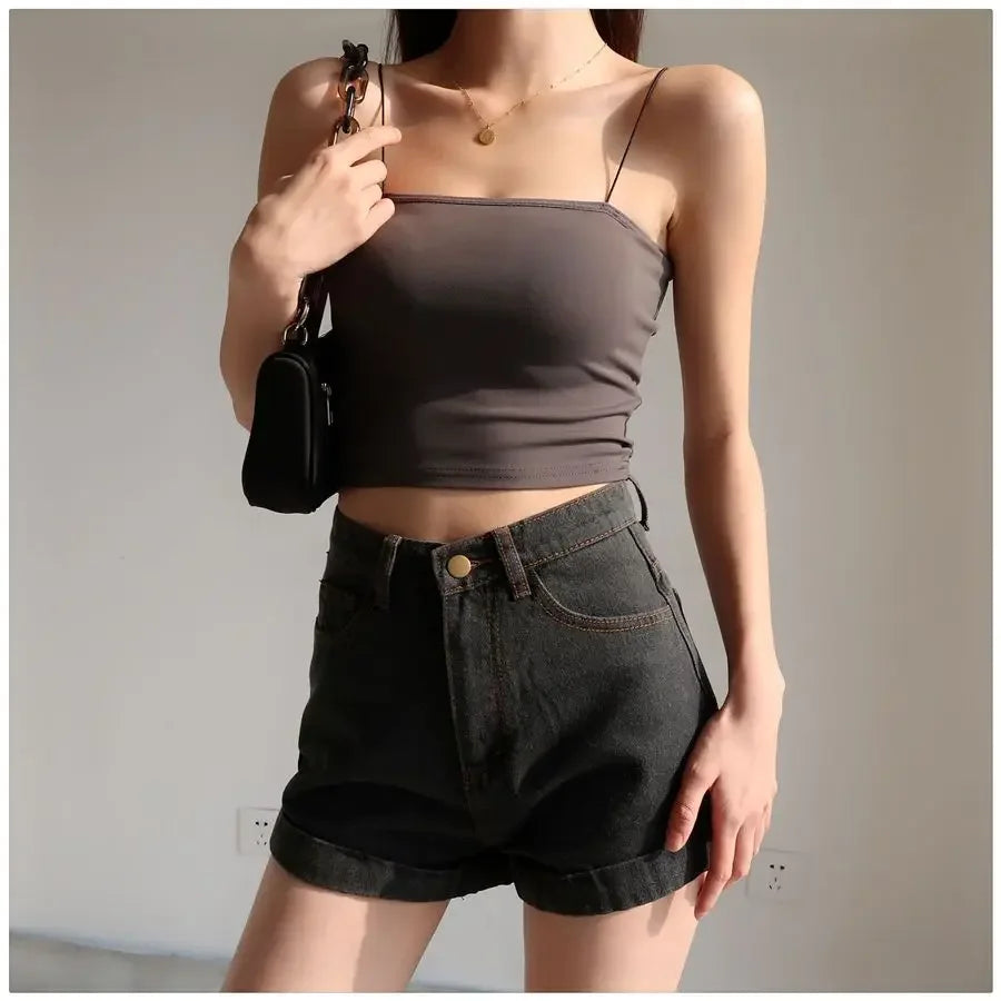 Basic Denim Shorts Women Sexy Skinny Vintage All-match High Waist Fashion Casual Streetwear Summer Chic Pure Temperament Females