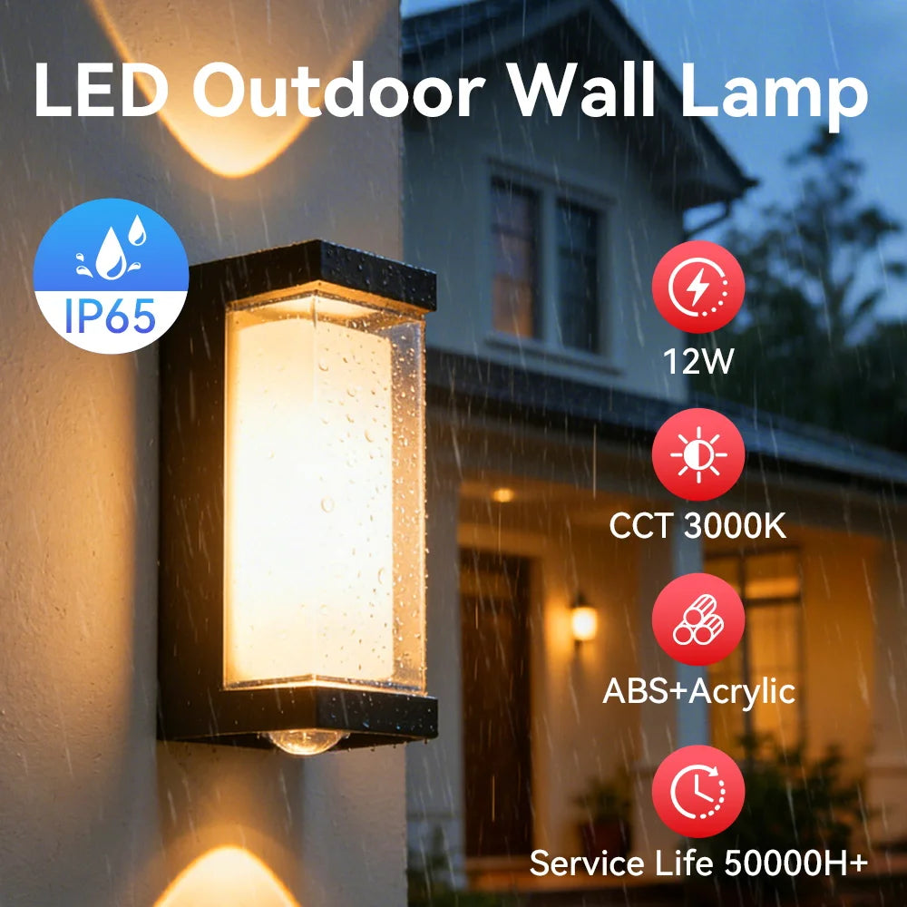 Waterproof Outdoor Indoor Wall Lamp LED Warm Light 12W AC85-265V IP65 Wall Sconce Lighting For Porch Courtyard Garden Decor