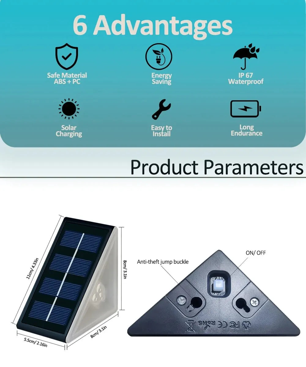White Triangle Solar Step Lights IP67 Waterproof Auto On Off Outdoor LED Deck Lamp For Patio Yard Driveway Porch Decoration