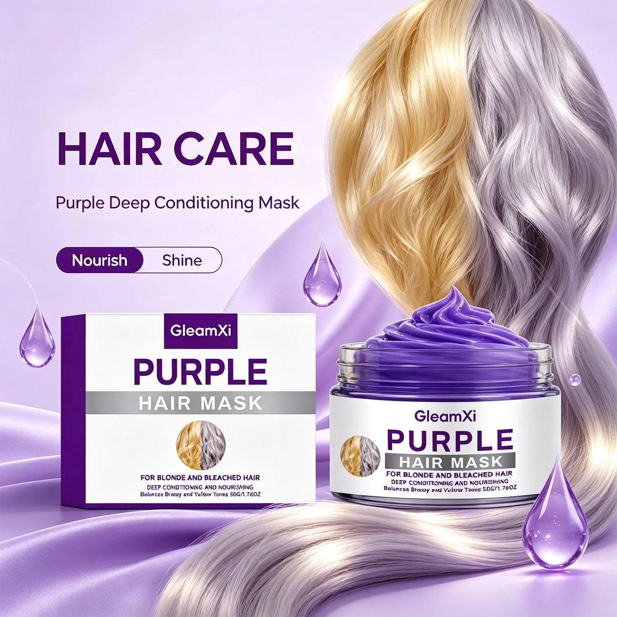 Purple Hair Mask for Blonde Bleached Hair Deep Repair Conditioning Neutralize Brass Yellow Tones Silky Soft Frizz Control 50g
