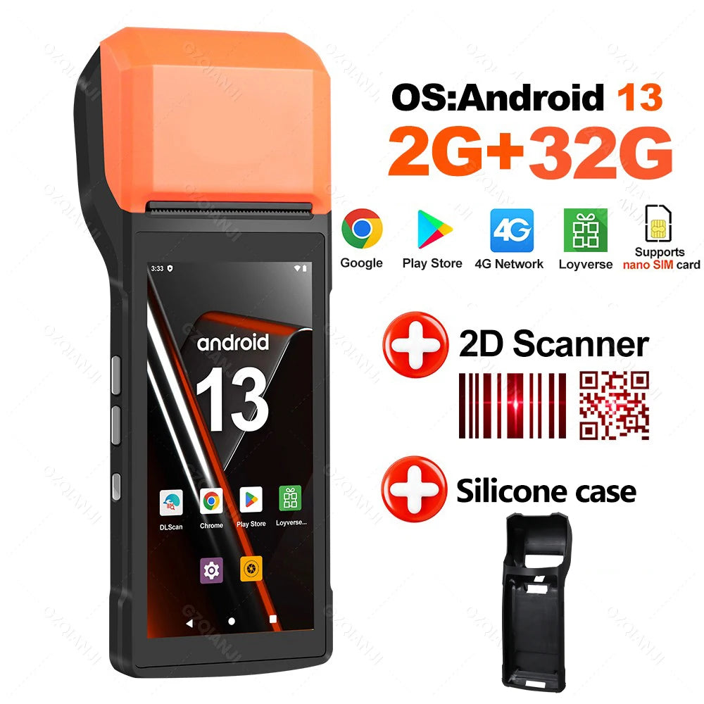 Handheld POS Android 13 Bluetooth Wifi, 2D Barcode Scanner optional, Built-in 58MM Thermal Receipt Printer For Business,Store