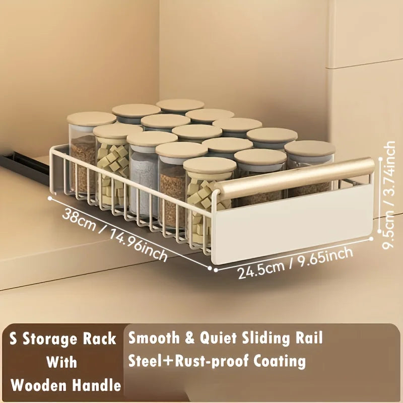 Space-Saving Kitchen Drawer Organizer, Pull Out Storage Rack for Storing Plates, Bowls, and Spices Kitchen Organizer and Storage