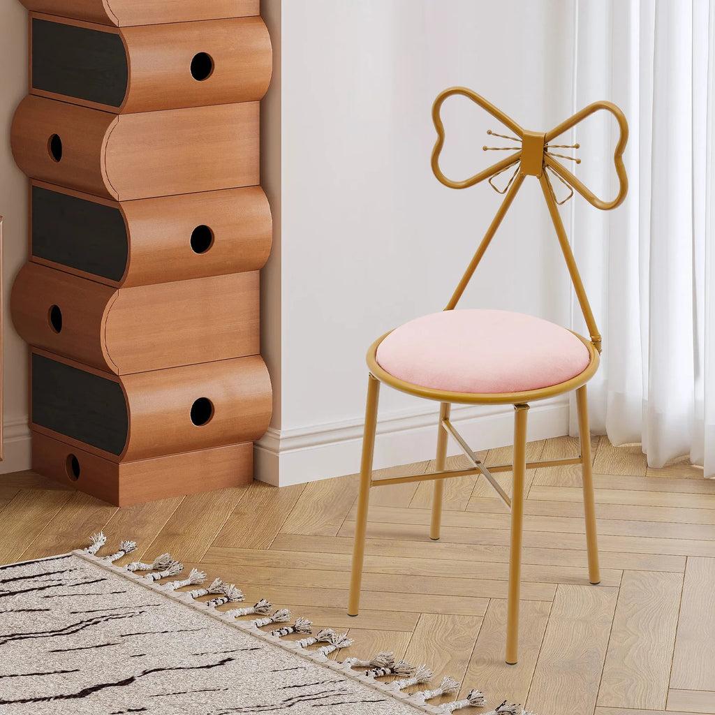 Butterfly Bow Tie Vanity Chair Modern Vanity Stool Velvet Cushion Makeup Chair Metal Frame Butterfly Backrest Chair Dining Chair