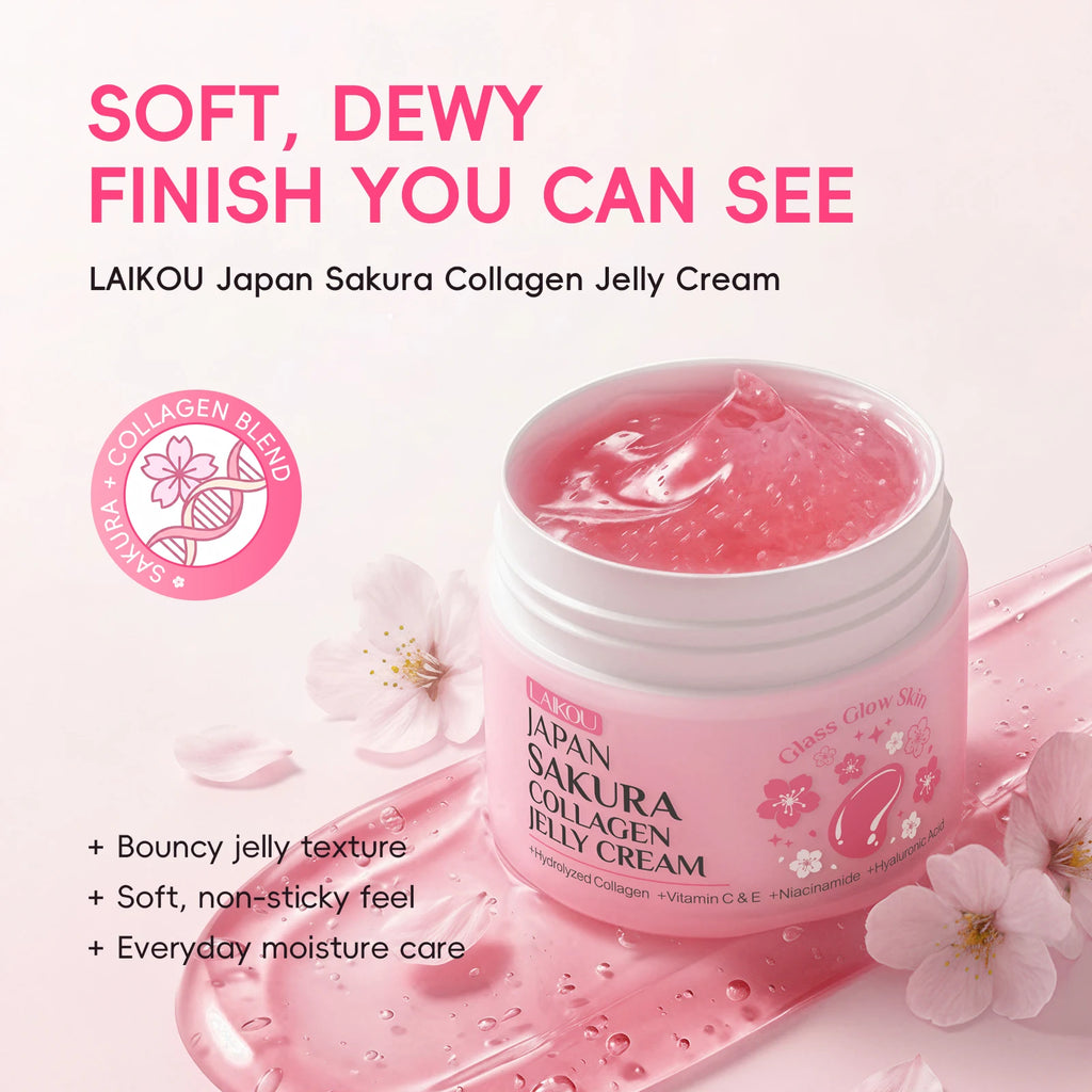 LAIKOU Japan Sakura Collagen Jelly Cream 100g Gentle Formula Hydrated Plump Youthful Radiance Glass Glow Skin Care