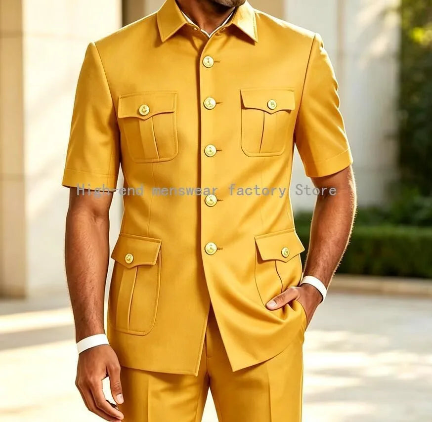 New Designal Brown Suits for Men Slim Fit Elegant Wedding Party Tuxedo Formal Business Casual Male Suit 2 Piece Set Jacket Pants