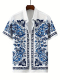 Men's Lapel Button Down Shirt T-Shirt New Floral Print Hawaii Beach Vacation Short Sleeve Breathable Fashion Men's Shirt Tops