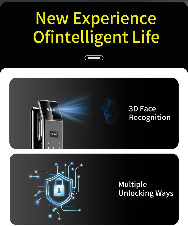 3D Face Recognition Fingerprint Password Smart Door Lock with  Remote Unlocking Wishome APP  Smart Lock Electronic door lock