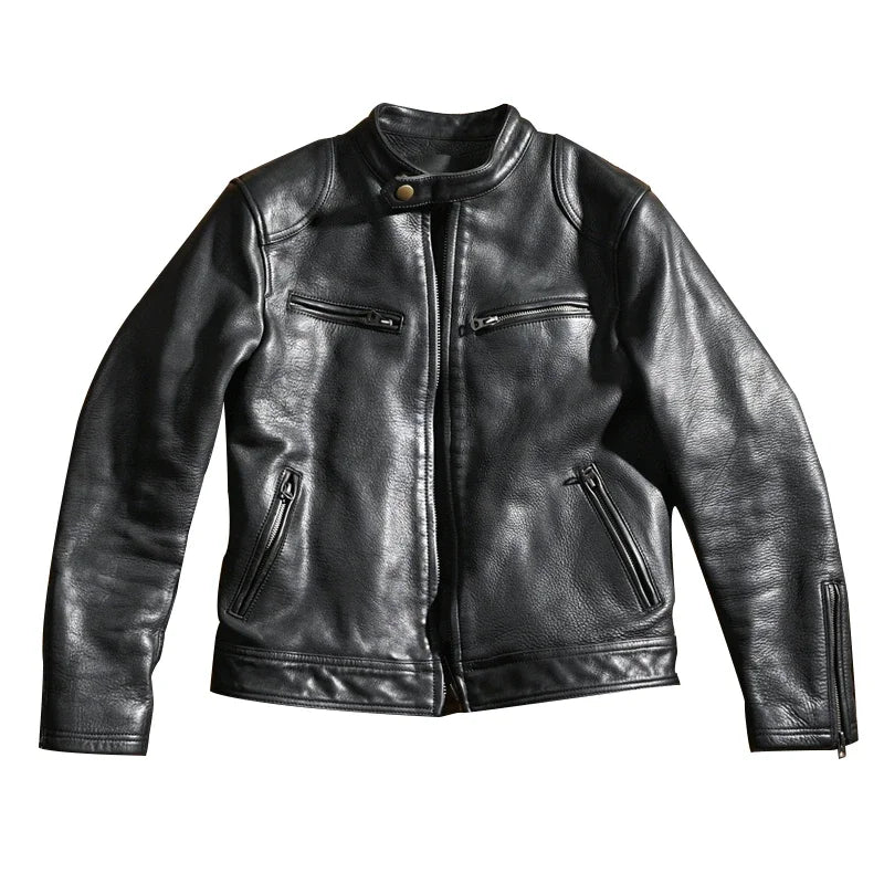 2023 New Genuine Leather Jacket Men 1.6 Thick Full-grain Top Layer Cowhide Natural Leather Clothes Men's Leather Jacket Chaqueta