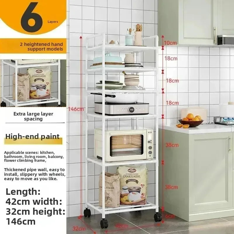 Kitchen multi-layer removable storage cart, floor-to-ceiling storage rack, household storage rack fridge organizer dish rack