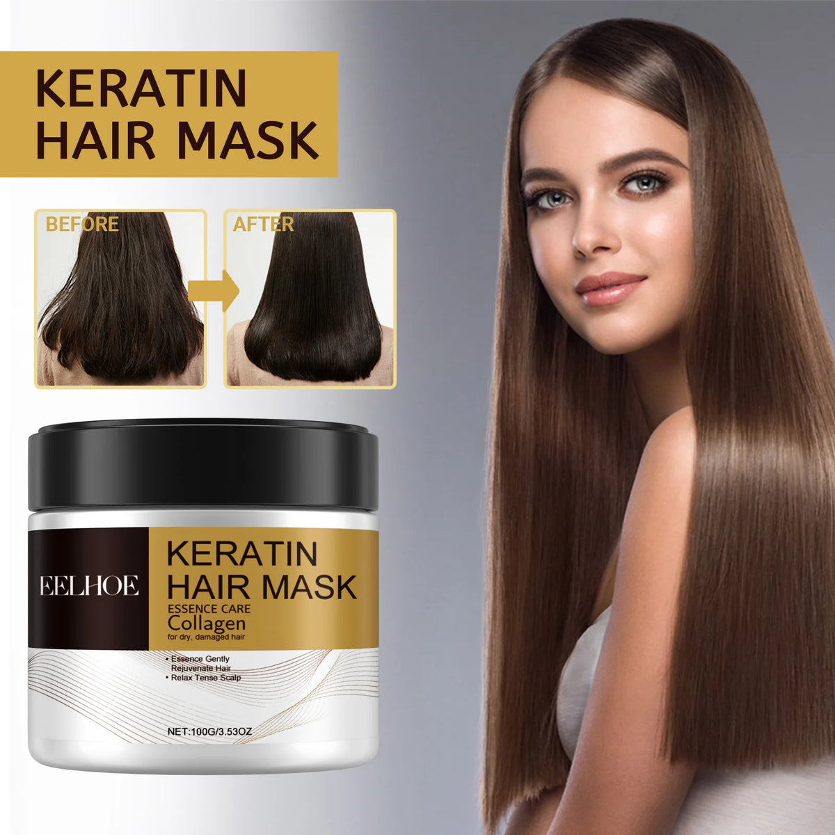 Repair & Moisturizing Hair Mask - Deeply Nourishes Damaged Hair, Repairs Dryness, Split Ends & Tangles