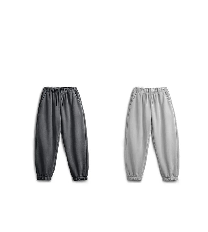 Maden Men's Casual Polar Fleece Cuffed Sweatpants Solid Color Elastic Waist Fleece-lined Pants Warm Sports Straight-leg Trousers