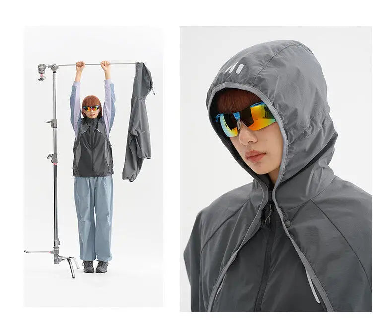 Coat + Vest Sets Varsity Jacket Men Outdoor Techwear Fashion Casual Track Hooded Sunscreen Cape Jacket Vest Women Cycling Coat