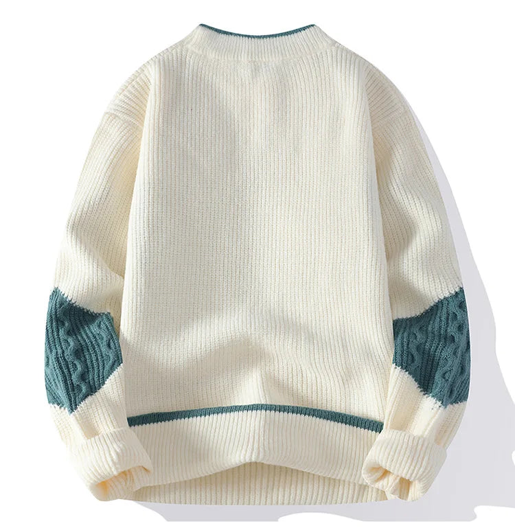 New Men's Mock Neck Knitted Sweaters Fashion Patchwork Knitting Pullovers Autumn Winter Daily Casual Warm Pullover Sweaters Male
