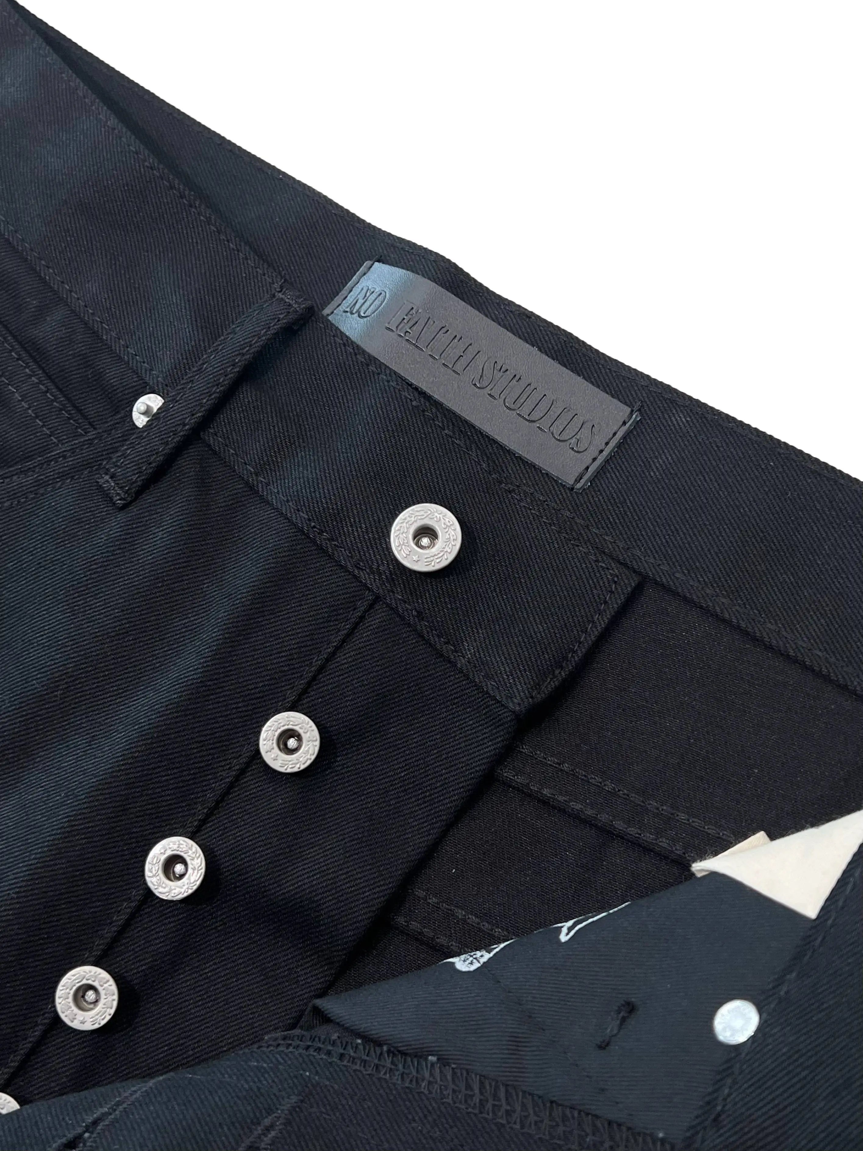 Black Raw Denim Jeans Baggy Pants Japanese Red Edge Raw Selvedge Fabric Straight Leg Men's Casual Trousers