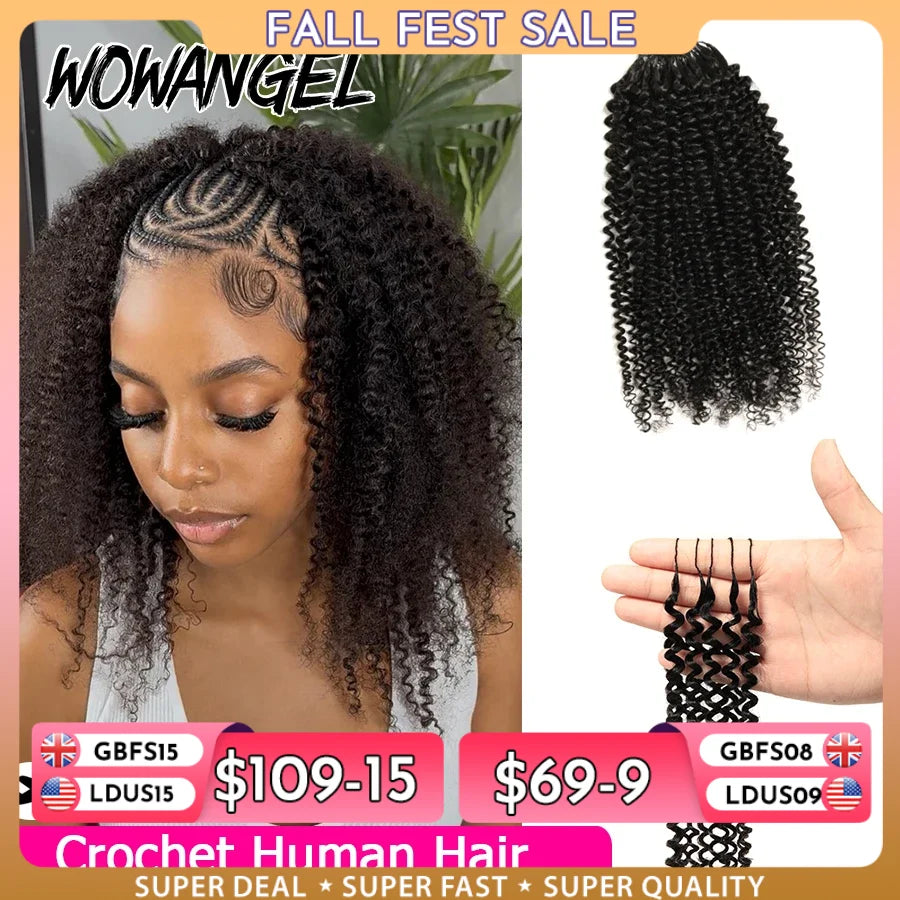Afro Kinky Curly Crochet Braiding Human Hair Tight Curly Pre-Separated Knotless Feather Crochet Human Hair Extensions With Loop
