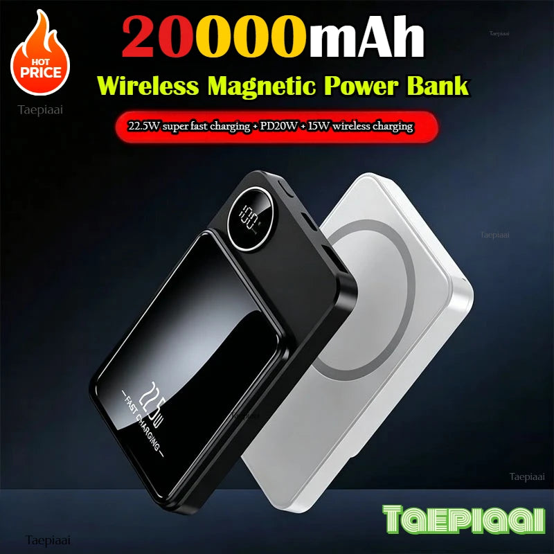 20000mAh Alloy Magnetic Powerbank Magnetic Power Bank Wireless Fast Charger for IPhone 17 16 151413 Backup Battery for Magsafe