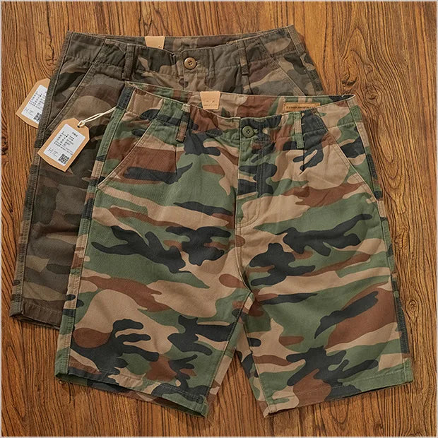 Summer New Camouflage Workwear Shorts Loose Men's Fashion Brand American Retro Casual Multi-Pocket Shorts Polyester Fiber