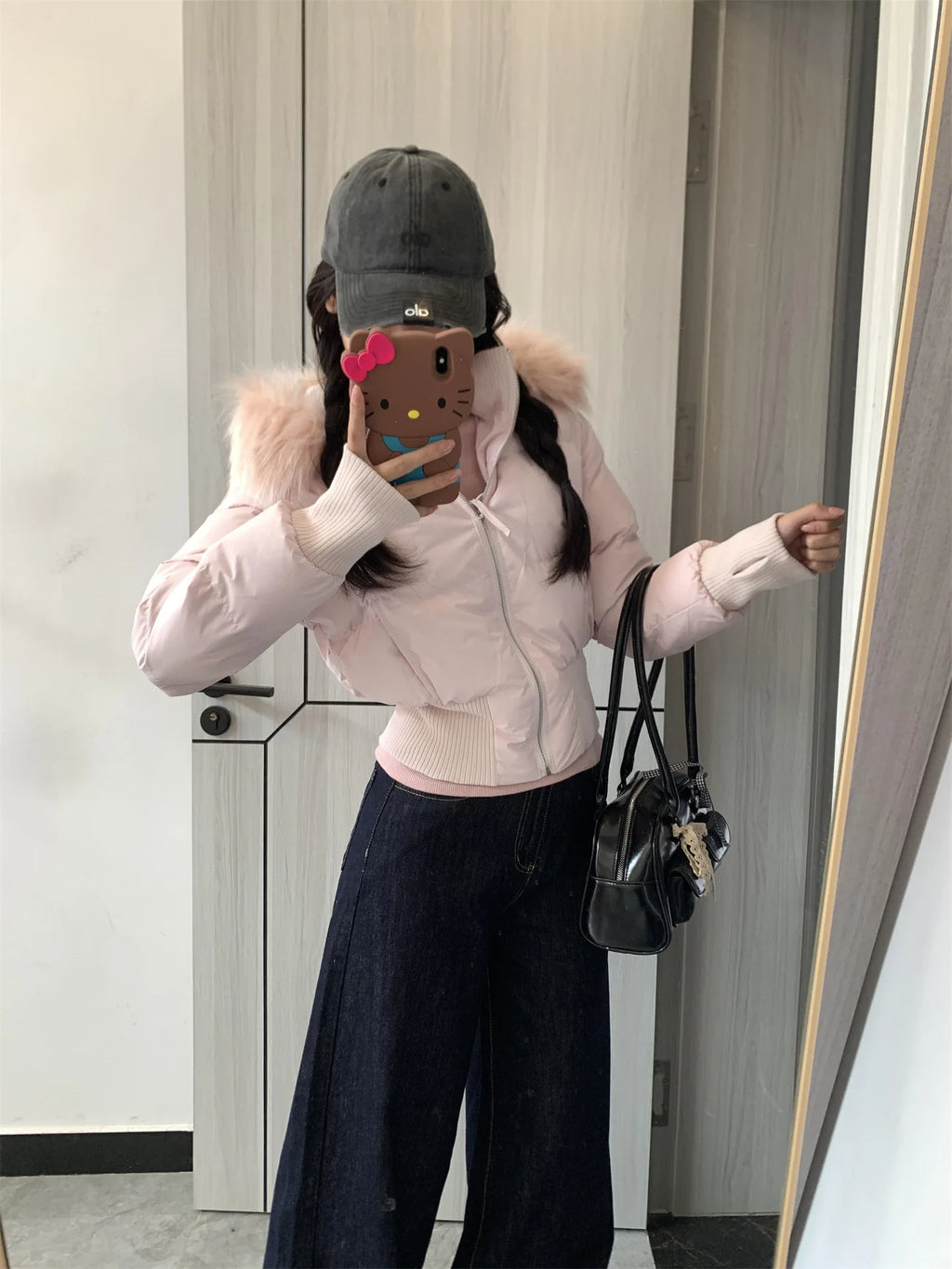 Winter New Women's Faux Fur Hooded Thick Padded Coat Slim Waist Short Cotton Jacket Sweet Style Warm Outerwear Parka