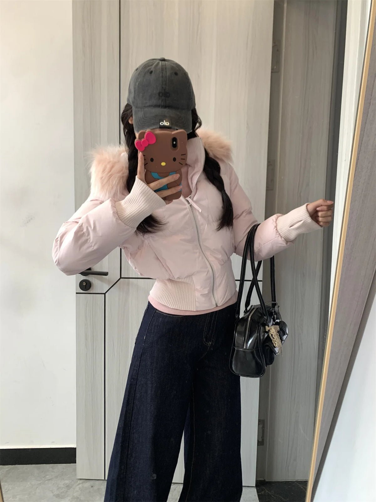 Winter New Women's Faux Fur Hooded Thick Padded Coat Slim Waist Short Cotton Jacket Sweet Style Warm Outerwear Parka