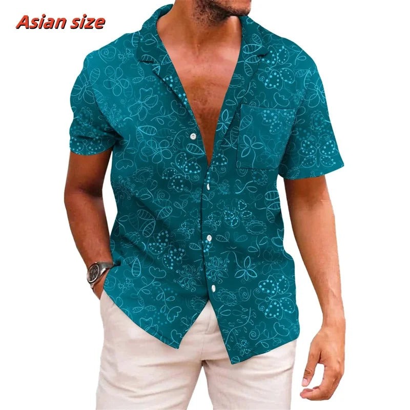 Leaf Coconut Tree Pattern Hawaiian Shirt For Men Plants 3D Printed Short Sleeve Tops Casual Lapel Aloha Shirts Loose Blouses