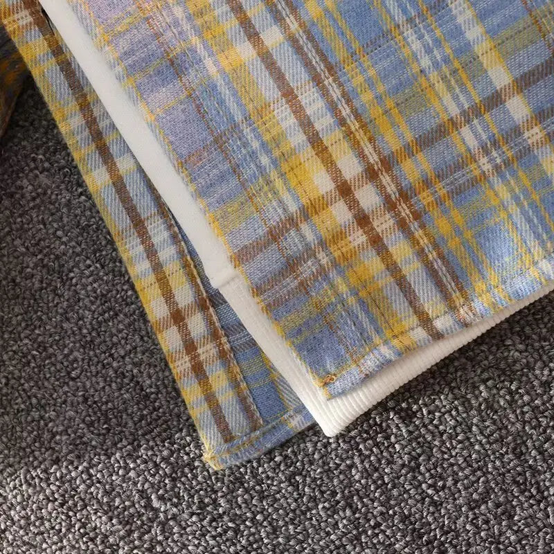 Retro Japanese Plaid Long Sve irt Men's Casual Loose Fit Spring Autumn Wear for Students And Couples Youth Faion