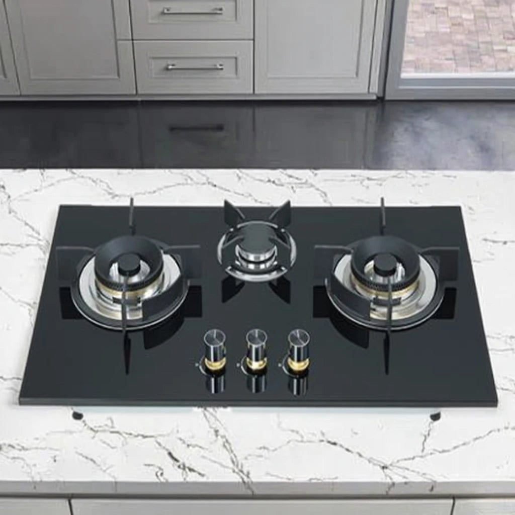 Happy Home High Quality 3 Burner Table Top Smart 7mm Tempered Glass Gas Stove for Home Kitchen