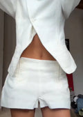 2026 New Women's 2 Piece Set High Neck Long Sleeve Twisted Cut Out Top + Shorts Suit Elegant Casual Office Streetwear Outfit