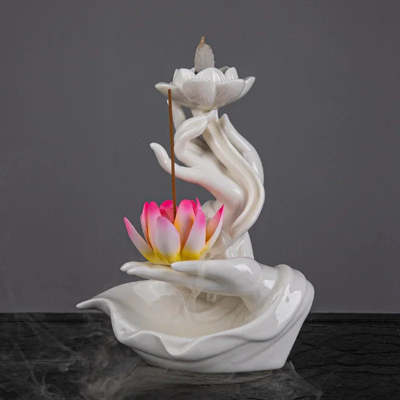 Newest Celadon Backflow Incense Fountain Antique Lotus Incense Burner for Incense Sticks Holder Gothic Decor Zen Bergamot Stove