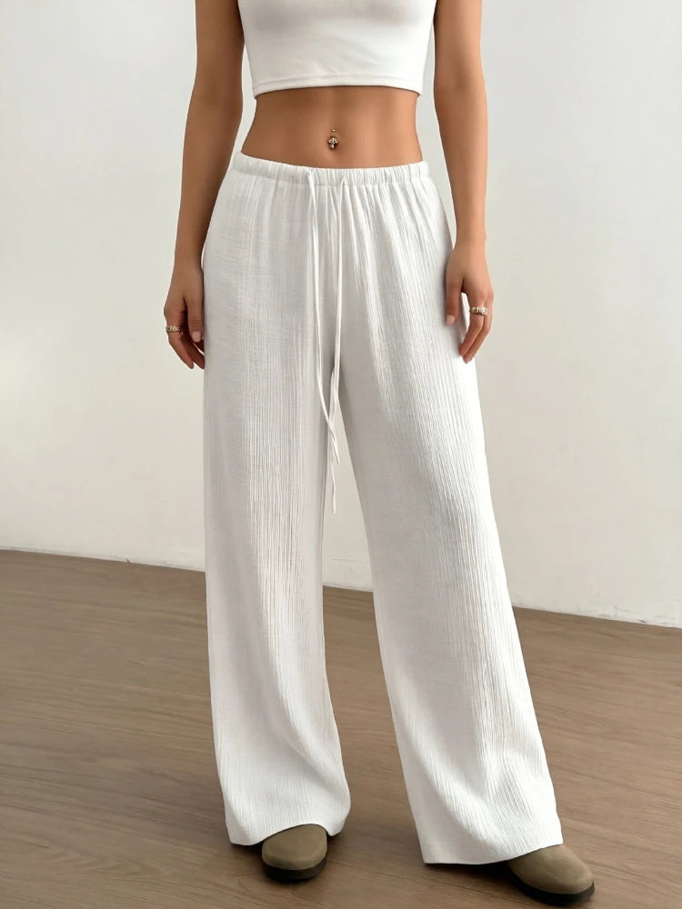 Summer Thin Texture Loose Pants Women High Waist Wide Leg Pants Women Casual Lazy Style Comfortable Breathable Trousers Women