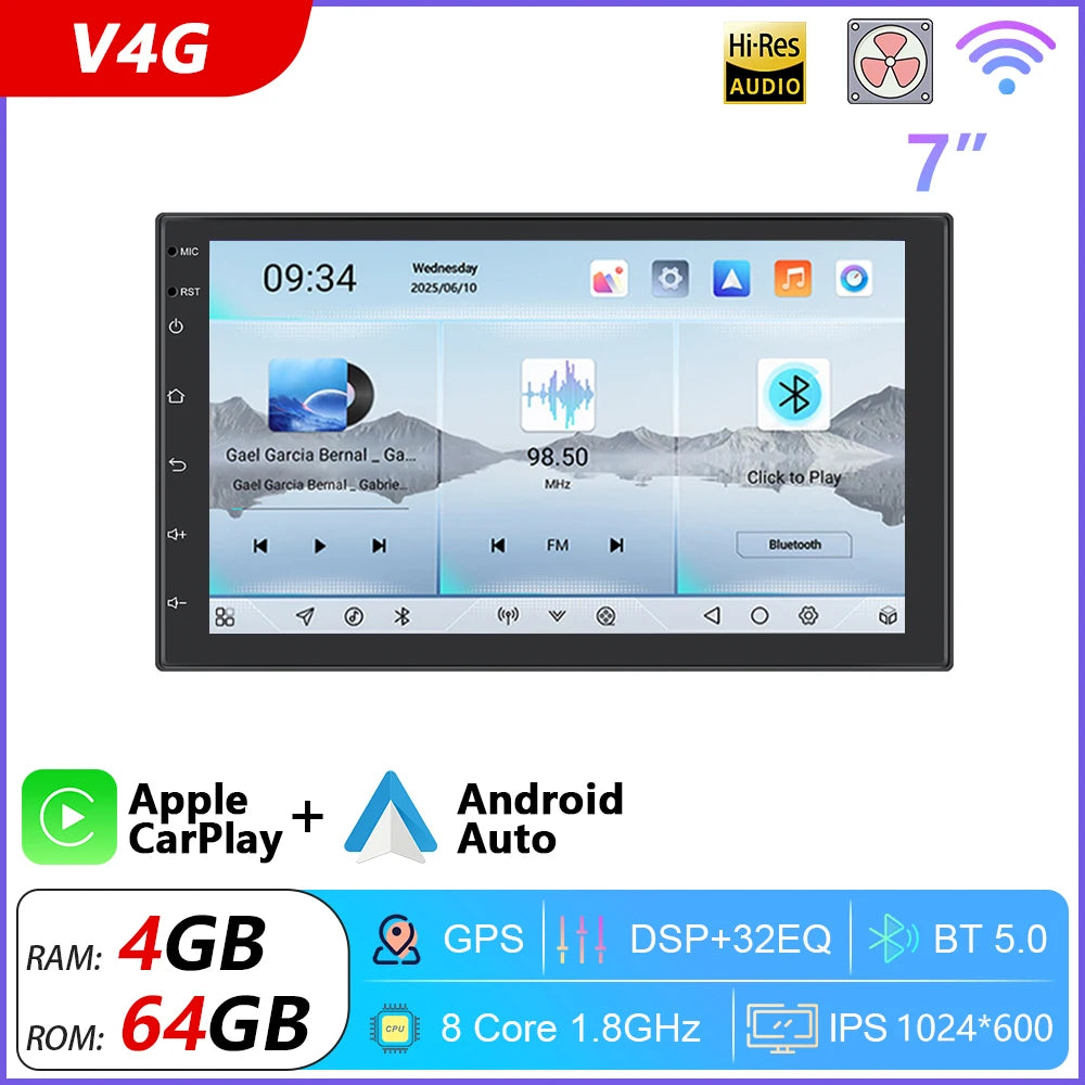 Podofo Android 12 Car Radio Androidauto Carplay 2 Din GPS Car Audio 7"/9"/10" WIFI BT Automotive Multimedia Player For VW Ford