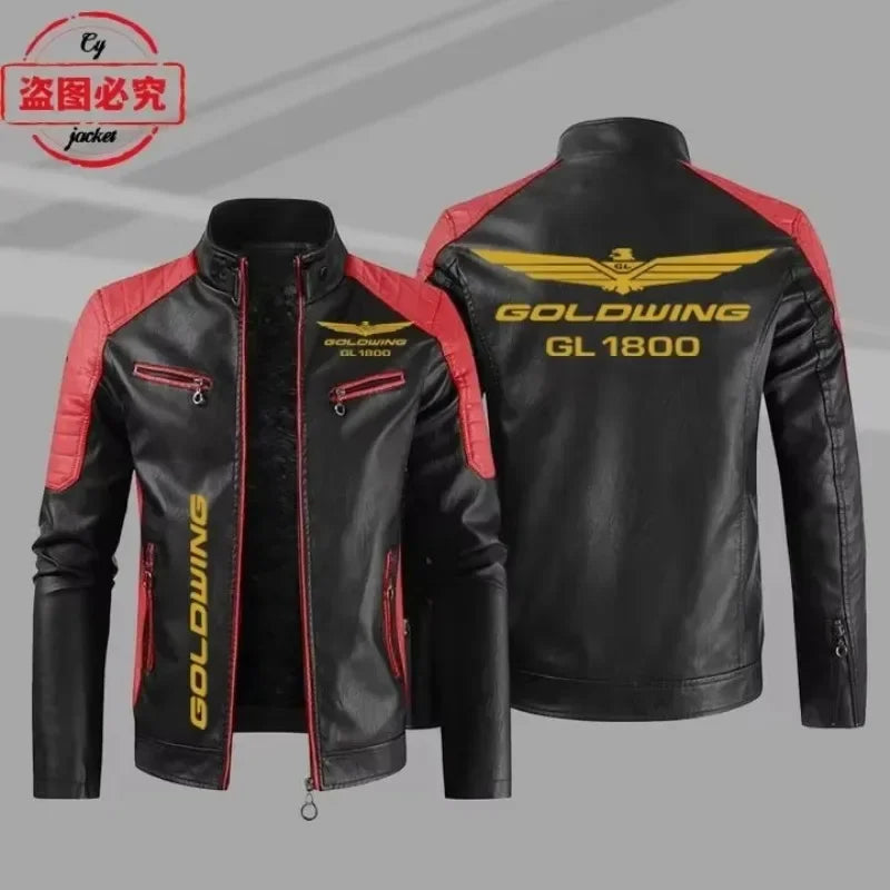 Gold Wing 1800 motorcycle LOGO washed pu leather jacket men's windproof autumn and winter spring and autumn leather jacket
