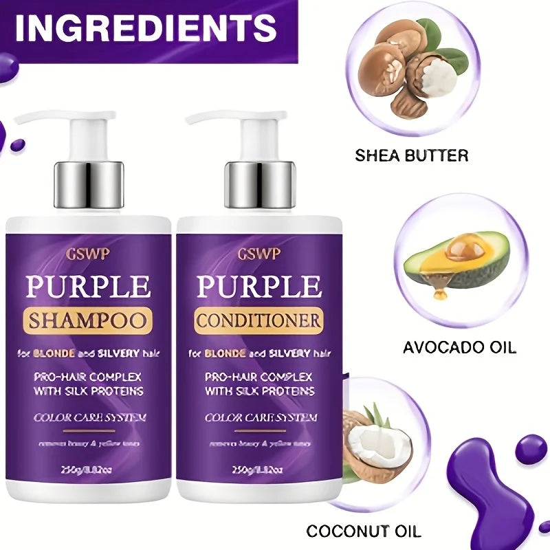 GSWP Purple Shampoo & Conditioner Set, Removes Brassy Yellow Tones,Reduces Frizz and Split Ends, Deeply Moisturises.250+250g