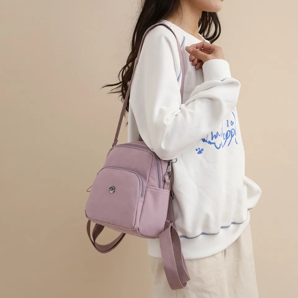 Solid Color Nylon Backpack Lightweight Travel School Bag Fashion Daypack for Work Small Travel Bag Multi-functional Shoulder Sac