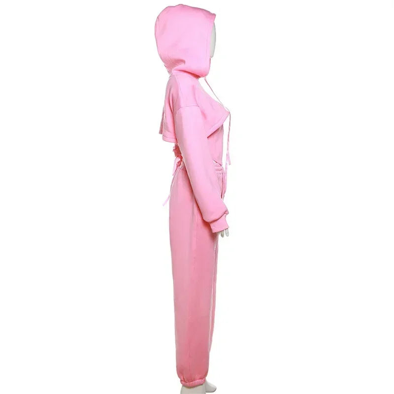 New Lace Up Pants Sets Women Slim Solid Splice Tank Tops Woman Long Sleeve Short Hoodies And Pant Suits Women Outfits Winter